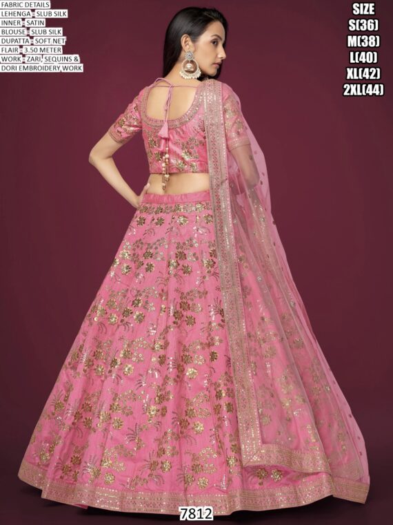 Bewitching Light Pink Embroidered Slub Silk Reception Wear Semi-Stitched Lehenga Choli
