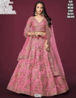 Bewitching Light Pink Embroidered Slub Silk Reception Wear Semi-Stitched Lehenga Choli