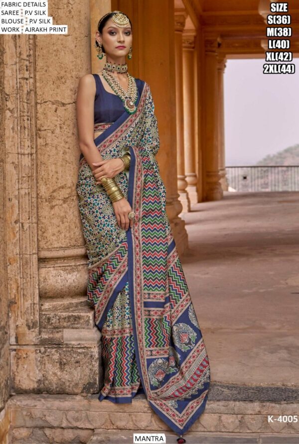 Get Our Ultimate Collection Of The Ajrakh Printed Un-Stitched Silk Sarees