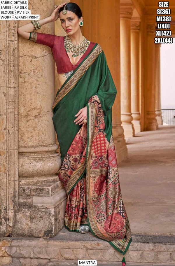 Get Our Ultimate Collection Of The Ajrakh Printed Un-Stitched Silk Sarees