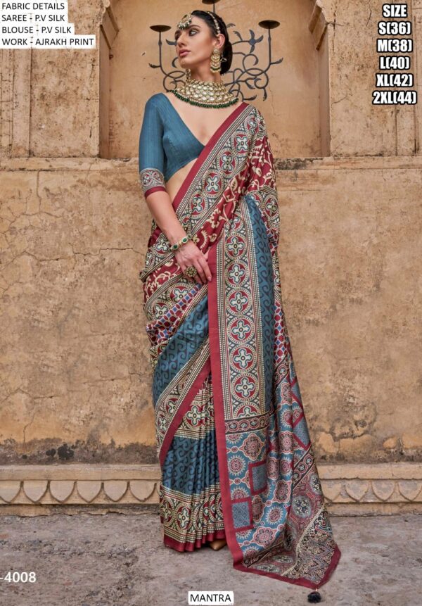 Get Our Ultimate Collection Of The Ajrakh Printed Un-Stitched Silk Sarees