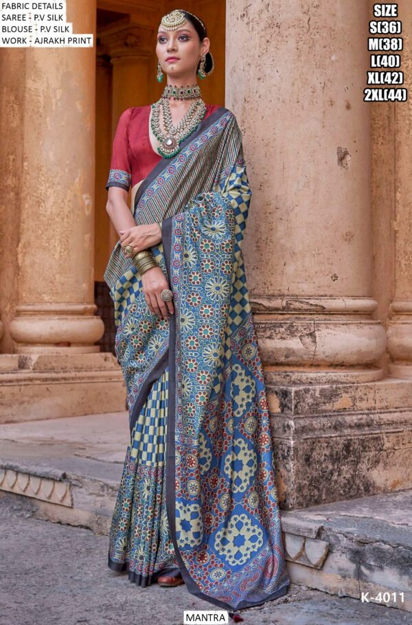 Get Our Ultimate Collection Of The Ajrakh Printed Un-Stitched Silk Sarees