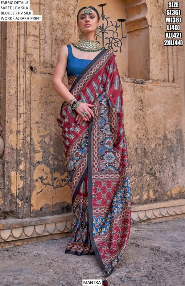 Get Our Ultimate Collection Of The Ajrakh Printed Un-Stitched Silk Sarees