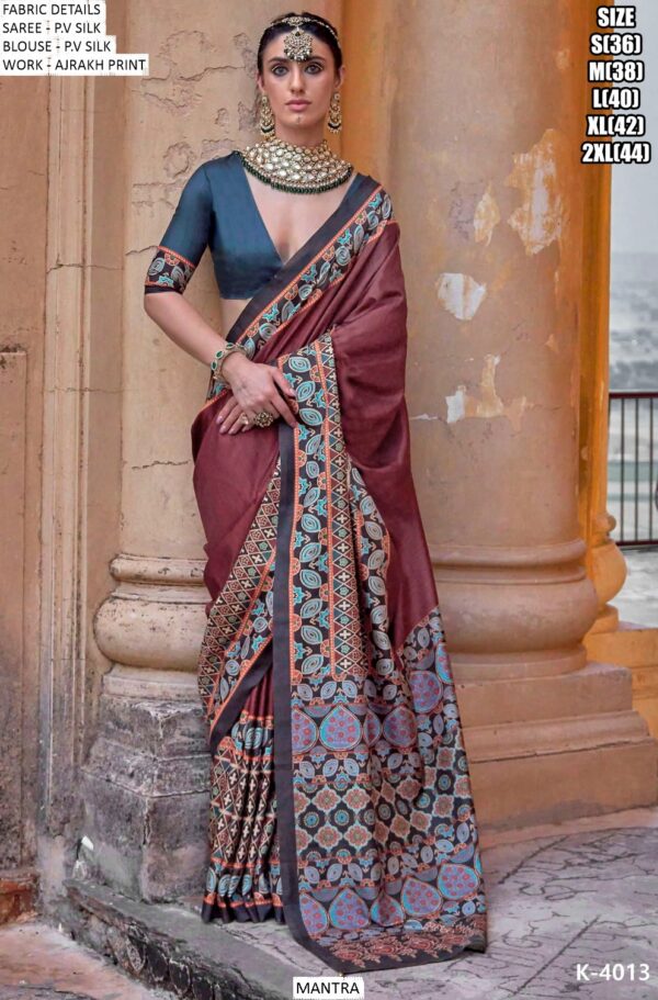 Get Our Ultimate Collection Of The Ajrakh Printed Un-Stitched Silk Sarees