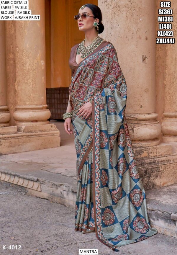 Get Our Ultimate Collection Of The Ajrakh Printed Un-Stitched Silk Sarees