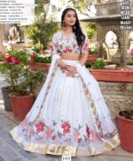 White Georgette Floral Designer Sequins And Thread Embroidered Lehenga Choli