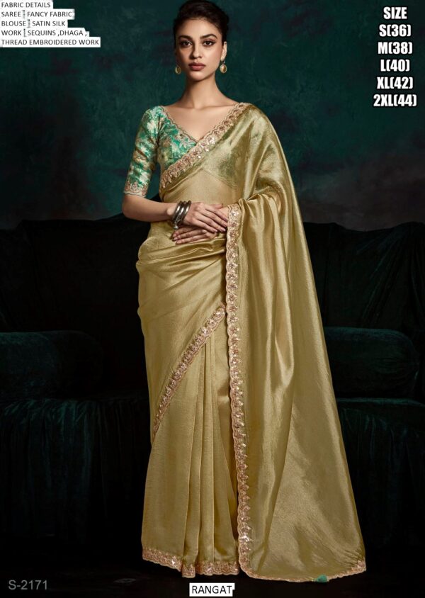 Fancy Fabric Embroidered Designer Un-Stitched Trendy Sarees For Ceremonial