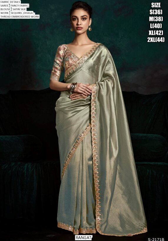 Fancy Fabric Embroidered Designer Un-Stitched Trendy Sarees For Ceremonial