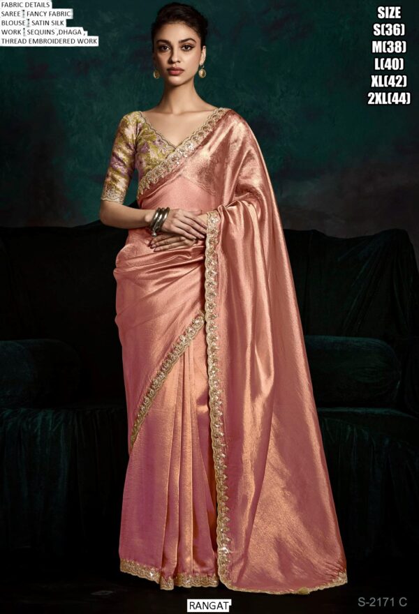 Fancy Fabric Embroidered Designer Un-Stitched Trendy Sarees For Ceremonial