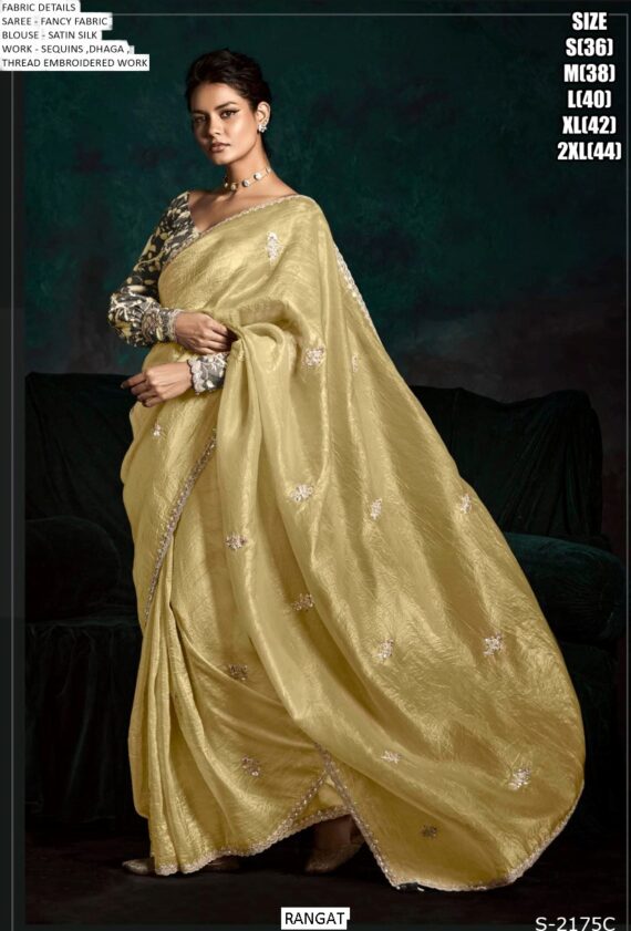 Fancy Fabric Embroidered Designer Un-Stitched Trendy Sarees For Ceremonial