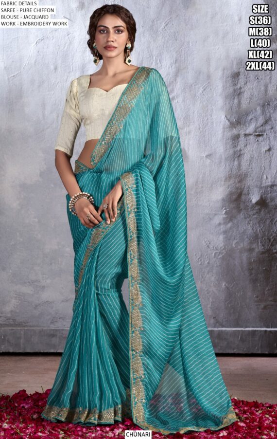 Explore Flawless Fashion With Our Pure Chiffon Embroidered Party Wear Sarees
