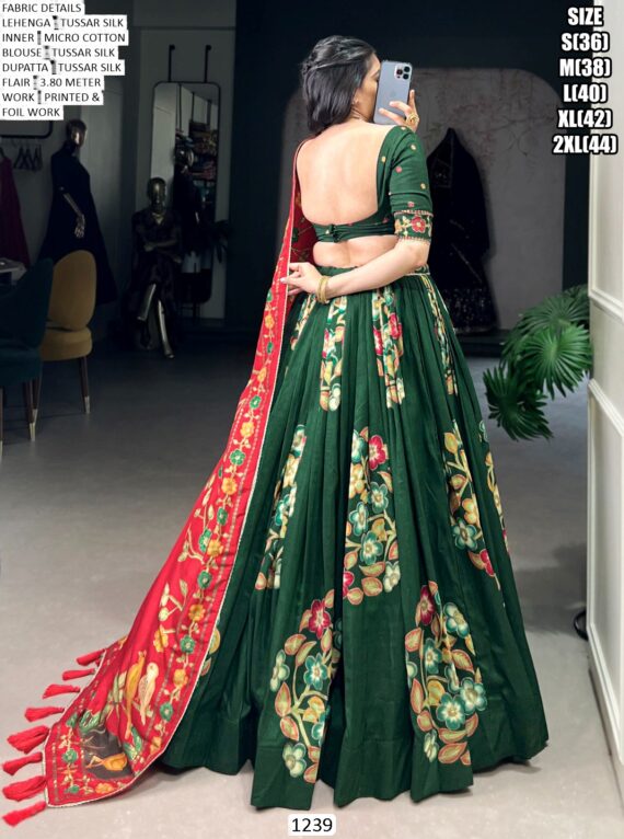Festival Special Tussar Silk Printed And Foil Work Lehenga Choli With Dupatta