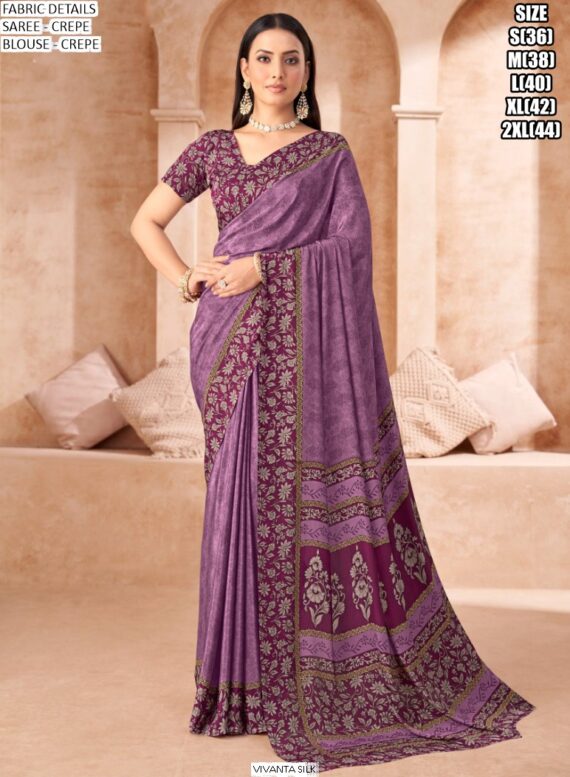 Drape Yourself In A Fabulous Designer Crepe Silk Un-Stitched Saree With Blouse