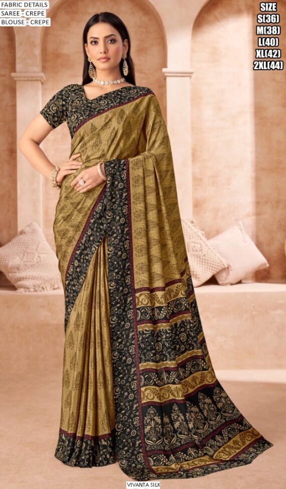 Drape Yourself In A Fabulous Designer Crepe Silk Un-Stitched Saree With Blouse