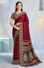 Drape Yourself In A Fabulous Designer Crepe Silk Un-Stitched Saree With Blouse