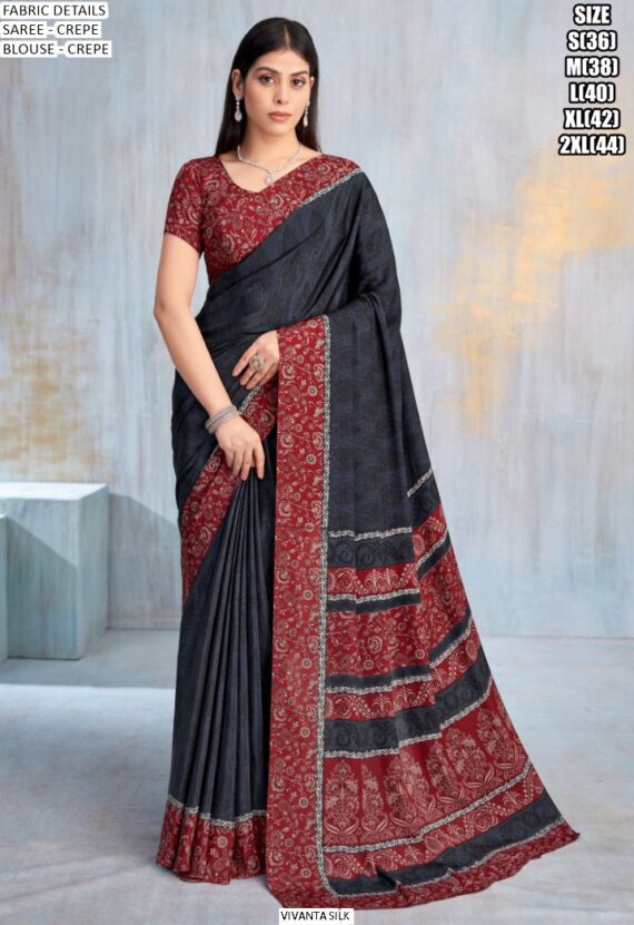 Drape Yourself In A Fabulous Designer Crepe Silk Un-Stitched Saree With Blouse