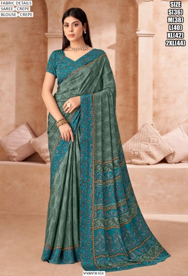 Drape Yourself In A Fabulous Designer Crepe Silk Un-Stitched Saree With Blouse