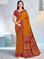 Drape Yourself In A Fabulous Designer Crepe Silk Un-Stitched Saree With Blouse