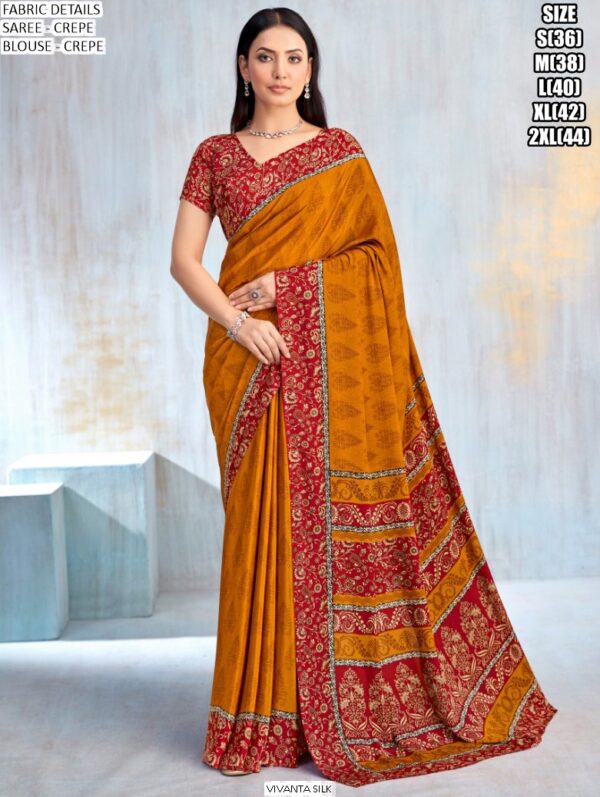 Drape Yourself In A Fabulous Designer Crepe Silk Un-Stitched Saree With Blouse
