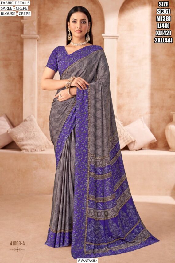 Drape Yourself In A Fabulous Designer Crepe Silk Un-Stitched Saree With Blouse