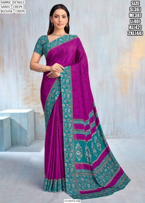 Drape Yourself In A Fabulous Designer Crepe Silk Un-Stitched Saree With Blouse