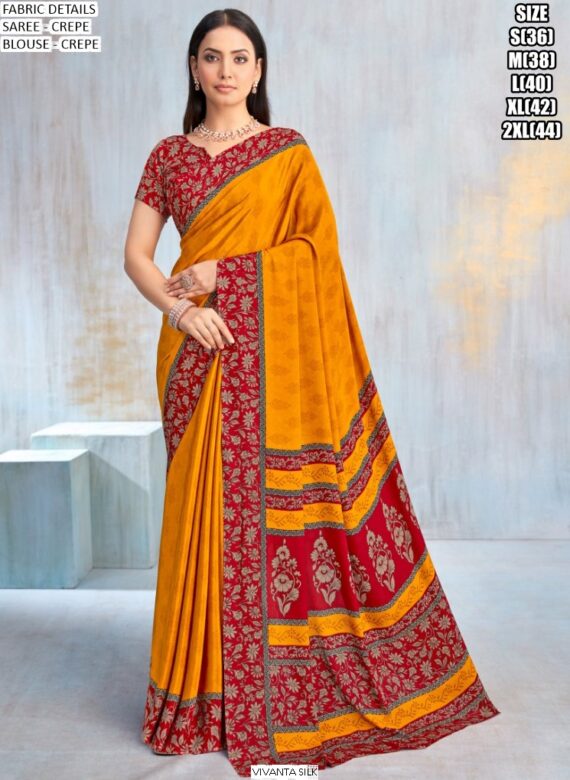 Drape Yourself In A Fabulous Designer Crepe Silk Un-Stitched Saree With Blouse