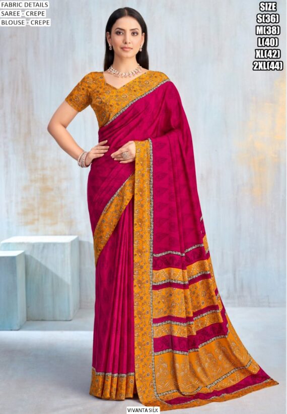 Drape Yourself In A Fabulous Designer Crepe Silk Un-Stitched Saree With Blouse