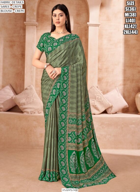 Drape Yourself In A Fabulous Designer Crepe Silk Un-Stitched Saree With Blouse
