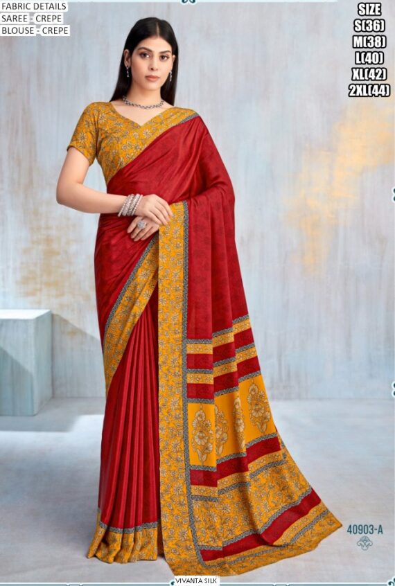 Drape Yourself In A Fabulous Designer Crepe Silk Un-Stitched Saree With Blouse