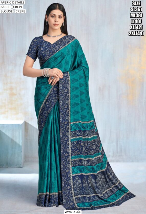 Drape Yourself In A Fabulous Designer Crepe Silk Un-Stitched Saree With Blouse