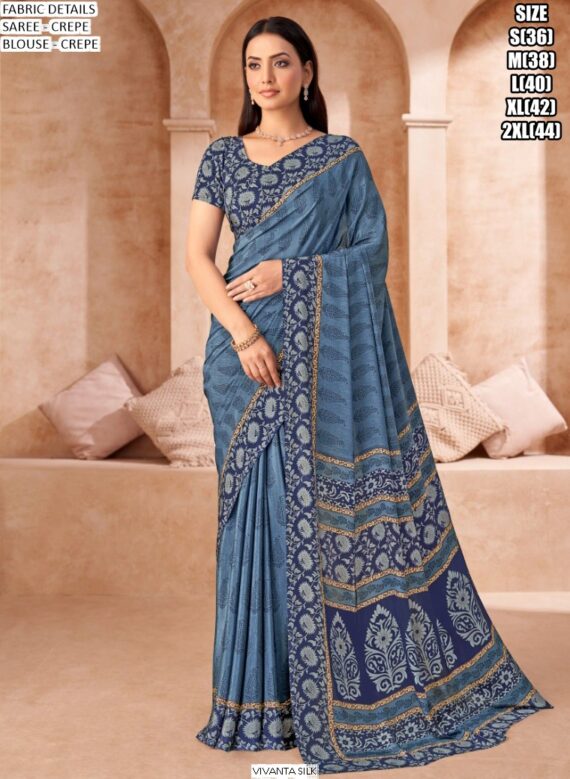 Drape Yourself In A Fabulous Designer Crepe Silk Un-Stitched Saree With Blouse