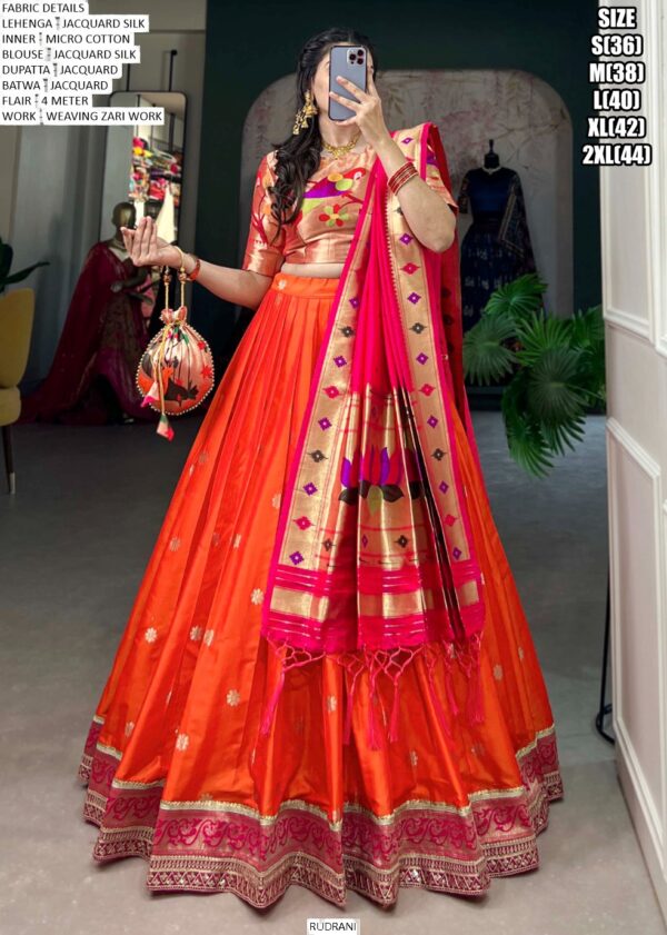 Beautiful Lehenga Choli In Jacquard Silk (Paithani) Weaving Zari Work