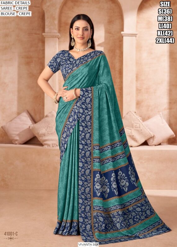 Drape Yourself In A Fabulous Designer Crepe Silk Un-Stitched Saree With Blouse