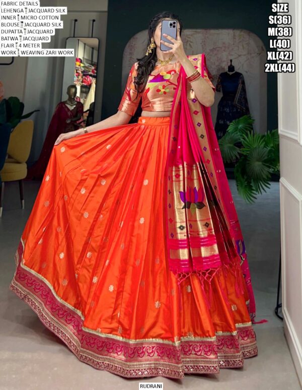 Beautiful Lehenga Choli In Jacquard Silk (Paithani) Weaving Zari Work