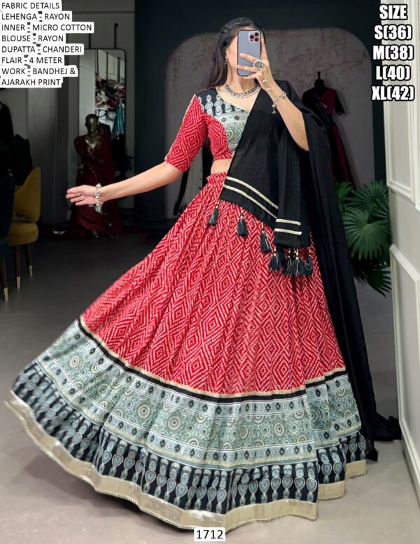 Women's The Timeless Bandhni And Ajrakh Printed Ready To Wear Chaniya Choli