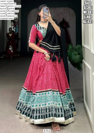Women's The Timeless Bandhni And Ajrakh Printed Ready To Wear Chaniya Choli