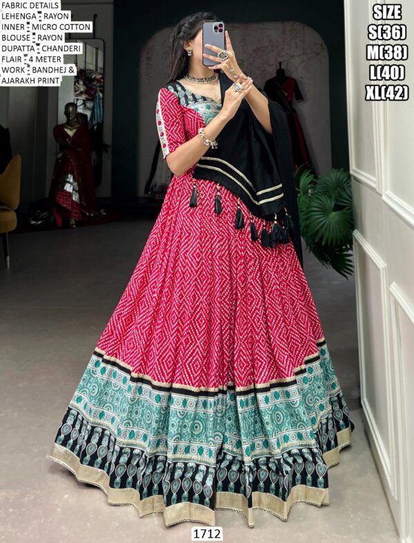 Women's The Timeless Bandhni And Ajrakh Printed Ready To Wear Chaniya Choli