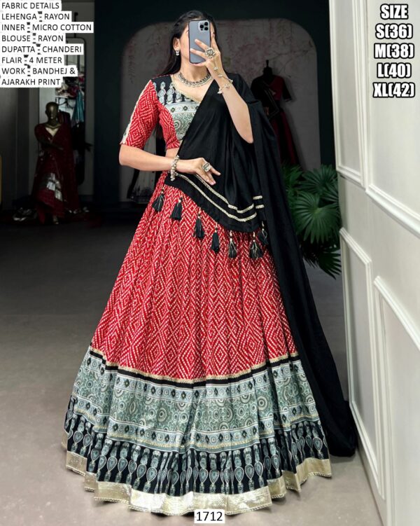 Women's The Timeless Bandhni And Ajrakh Printed Ready To Wear Chaniya Choli