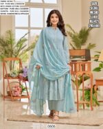 Baby Blue Pure Mul Chanderi Hand Work And Applique Kurti-Pant Set