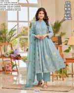 Baby Blue Pure Mul Chanderi Hand Work And Applique Kurti-Pant Set