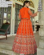 Heavy Embroidery Designer Chinon Wedding Lehenga Choli With Koti (Sets Of Two)