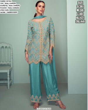 Shop Now! Real Chinon Embroidered Party Wear Designer Salwar Suits Collection