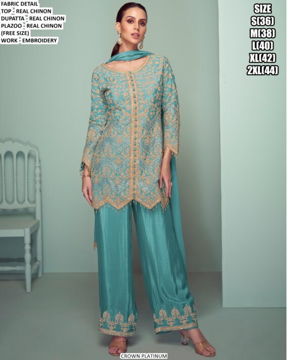 Shop Now! Real Chinon Embroidered Party Wear Designer Salwar Suits Collection