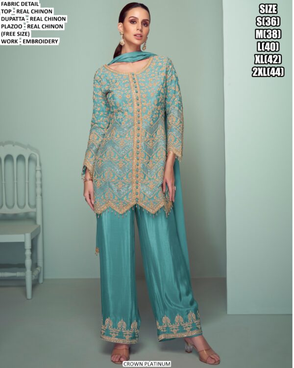 Shop Now! Real Chinon Embroidered Party Wear Designer Salwar Suits Collection