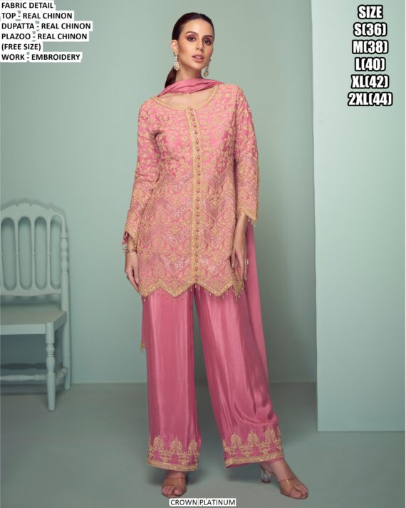 Shop Now! Real Chinon Embroidered Party Wear Designer Salwar Suits Collection