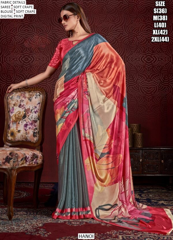 Party Wear Multicolour Digital Printed Soft Crape Saree Collection 2025