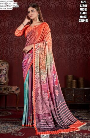 Party Wear Multicolour Digital Printed Soft Crape Saree Collection 2025