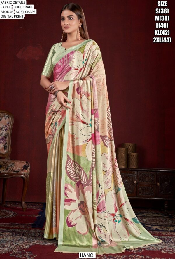 Party Wear Multicolour Digital Printed Soft Crape Saree Collection 2025