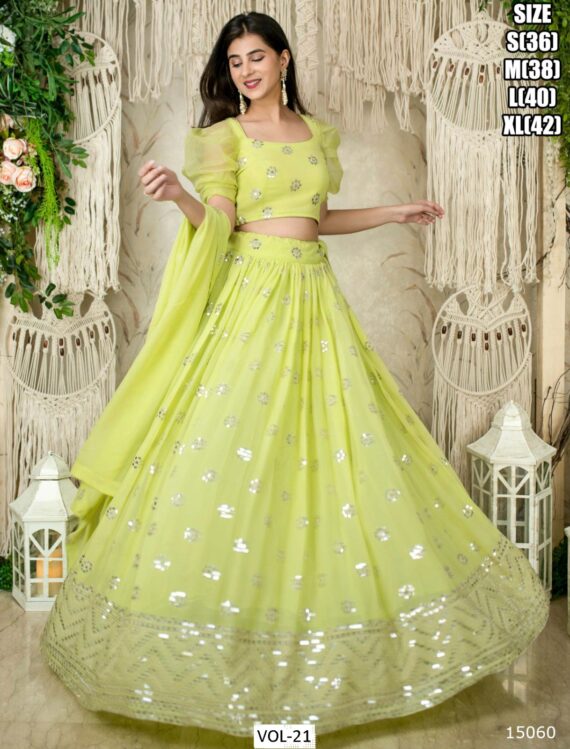 Semi-Stitched Georgette Sequins And Thread Embroidery Work Fancy Partywear Lehenga Choli