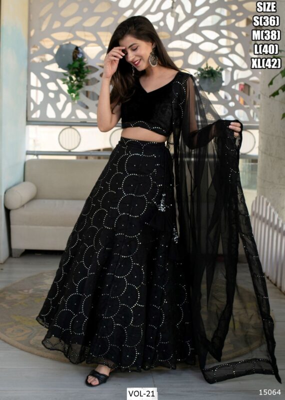 Semi-Stitched Georgette Sequins And Thread Embroidery Work Fancy Partywear Lehenga Choli